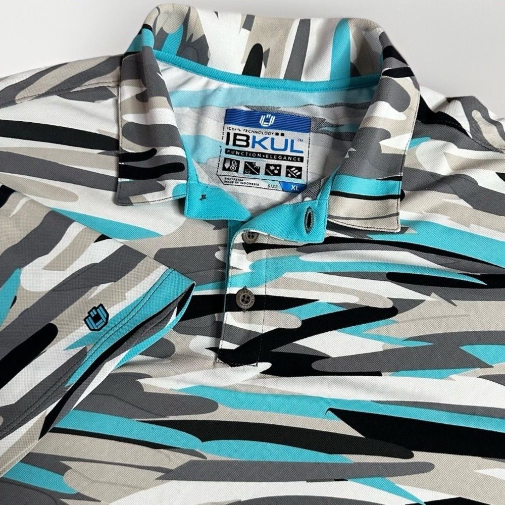 IBKUL Polo Shirt Mens XL Blue Camo Golf Performance Stretch Lightweight UPF50